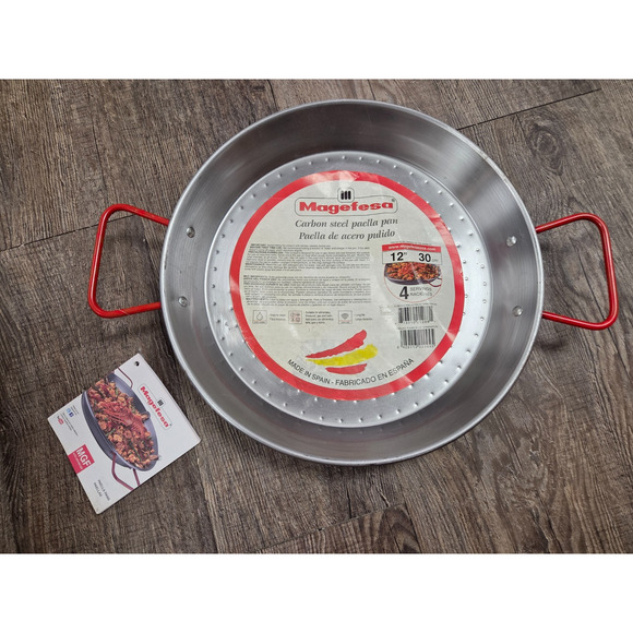 MAGEFESA 12" NWT NEW Carbon Steel Paella Pan 12" - Made in Spain Red Handles - Picture 1 of 4